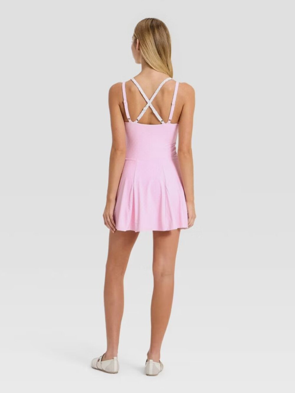 Women's Knit Double Layer Active Dress - JoyLab Light Pink Polka Dot L - Picture 2 of 3
